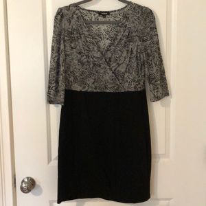 Mixed material faux wrap dress